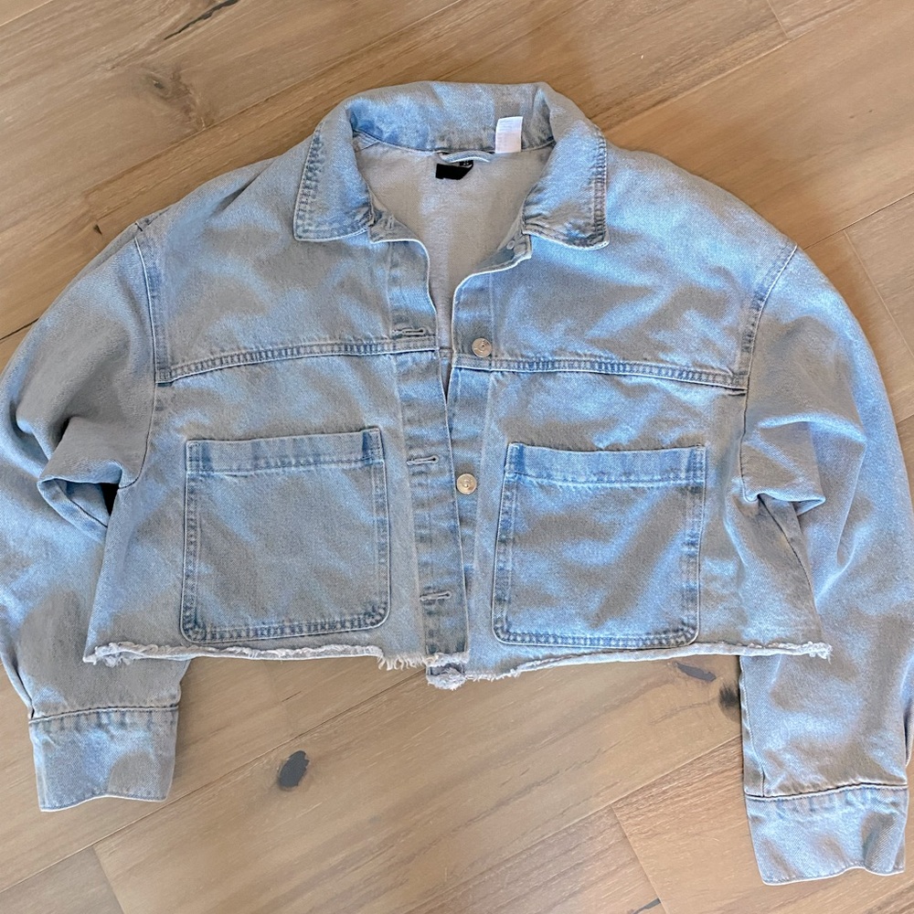 H&M light blue crop denim twill jacket